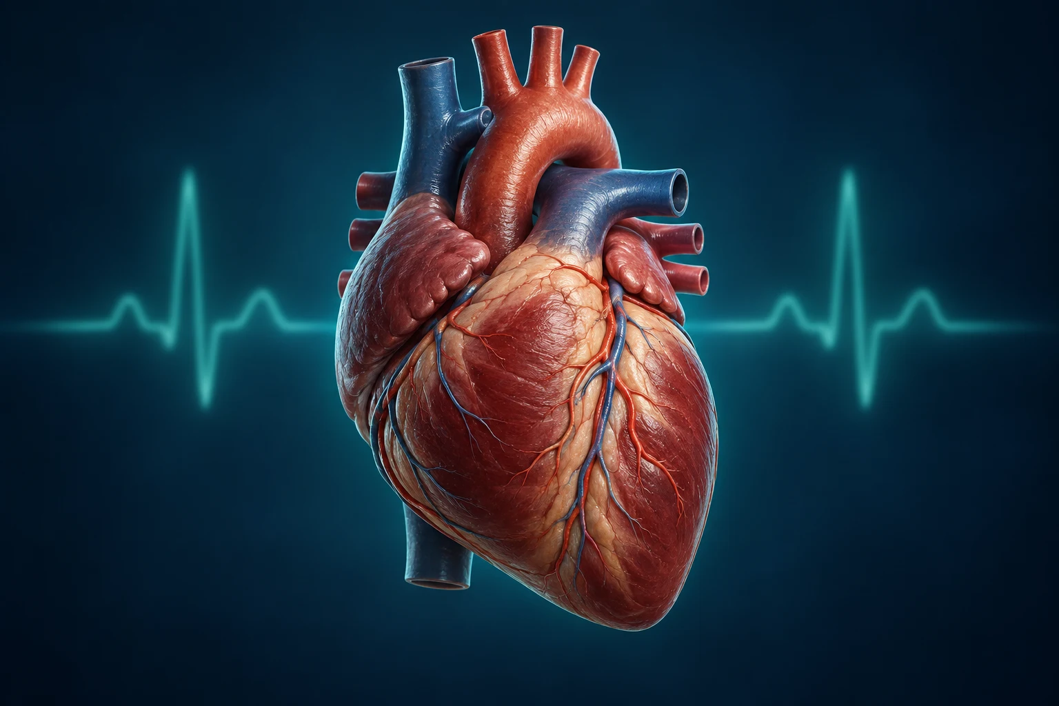 Ilustração do aprendizado de ECG com coração e traçados